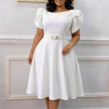 Plus Size Short Sleeve Solid Midi Dress GCZF-8654