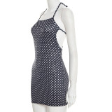 Polka Dots Print Backless Mini Dress MXBF-J26DS002