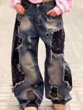 Washed Holes Patchwork Loose Jeans GYLN-1106
