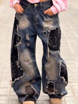 Washed Holes Patchwork Loose Jeans GYLN-1106