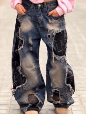 Washed Holes Patchwork Loose Jeans GYLN-1106