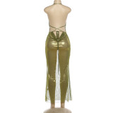 Solid Color Halterneck Backless Maxi Dress DLSF-K25D90679
