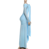 One Shoulder Long Sleeve Maxi Dress DLSF-K6D00826A
