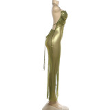 Solid Color Halterneck Backless Maxi Dress DLSF-K25D90679