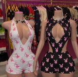 Pre Order: About 7 work days shipping Print Sleeveless Romper YUEM-300786