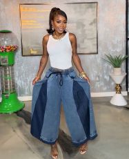 Plus Size  Loose Color Block Wide Leg Jeans GYLN-9306
