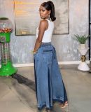 Plus Size  Loose Color Block Wide Leg Jeans GYLN-9306