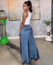 Plus Size  Loose Color Block Wide Leg Jeans GYLN-9306