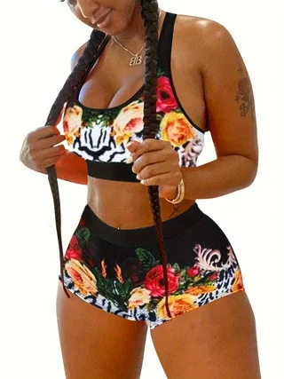 Plus Size Print Two Piece Shorts Set GAWE-5868