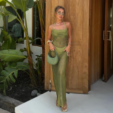 Solid Color Halterneck Backless Maxi Dress DLSF-K25D90679