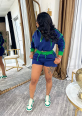 Zipper Long Sleeve Two Piece Short Set TE-4745