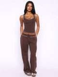 Solid Color Sport Tank Top Drawstring Pants Suit MIL-L341