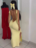 Sexy Backless Tie Up Ruched Split Maxi Dress MIL-L360
