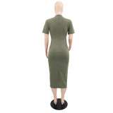 Short Sleeve Solid Color Midi Dress GYLY-11111