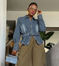 Fashion Long Sleeve Ruffles Denim Coats GYLN-3363