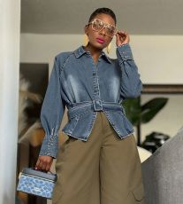 Fashion Long Sleeve Ruffles Denim Coats GYLN-3363