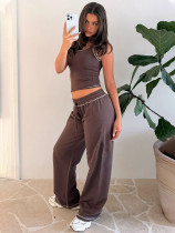 Solid Color Sport Tank Top Drawstring Pants Suit MIL-L341