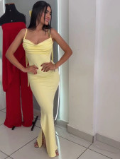 Sexy Backless Tie Up Ruched Split Maxi Dress MIL-L360