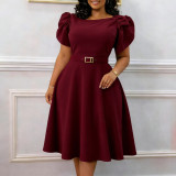 Plus Size Short Sleeve Solid Midi Dress GCZF-8654
