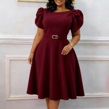 Plus Size Short Sleeve Solid Midi Dress GCZF-8654