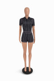 Polka Dots Short Sleeve Hooded Two Piece Shorts Set QXLB-D10125