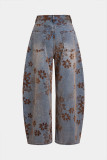 Retro Flocked Color-Block Jacquard Jeans GYLN-9430