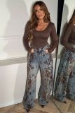 Retro Flocked Color-Block Jacquard Jeans GYLN-9430