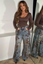 Retro Flocked Color-Block Jacquard Jeans GYLN-9430