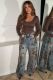 Retro Flocked Color-Block Jacquard Jeans GYLN-9430