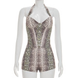 Snake Print Sleeveless Bodysuit 2 Piece Short Set GSZM-C26ST073