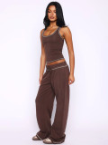 Solid Color Sport Tank Top Drawstring Pants Suit MIL-L341