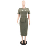Short Sleeve Solid Color Midi Dress GYLY-11111