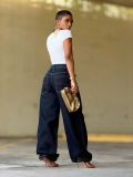 Plus Size Button-front Color Block Patchwork Jeans GYLN-4697