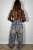 Retro Flocked Color-Block Jacquard Jeans GYLN-9430