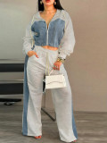Long Sleeve Color Block Two Piece Pants Set YH-9010