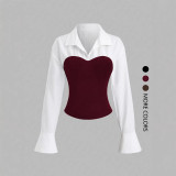 Color Block Lapel Logn Sleeve Shirt GSRX-SRX735
