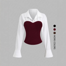 Color Block Lapel Logn Sleeve Shirt GSRX-SRX735