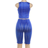 Polka Dots Print Hollow Out Top Shorts 2 Piece Set GZJQ-K6S00605A