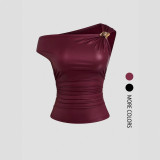 Solid Color Slash Shoulder Sleeveless Tops GSRX-SRX740