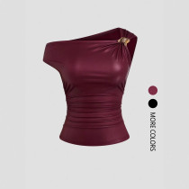 Solid Color Slash Shoulder Sleeveless Tops GSRX-SRX740