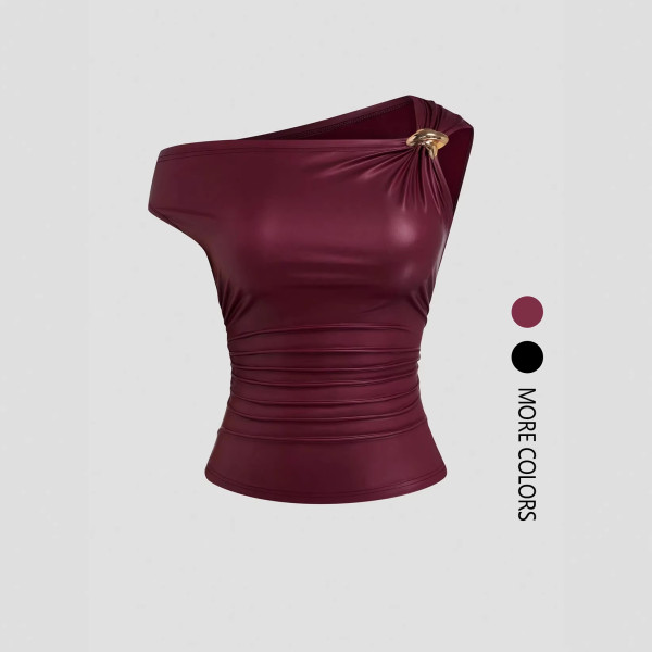 Solid Color Slash Shoulder Sleeveless Tops GSRX-SRX740