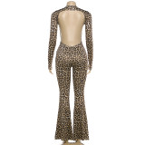 Leopard Print Long Sleeve Backless Jumpsuit GZJQ-K6Q01512A