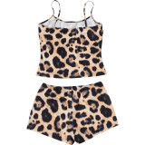 Leopard Print Sling Top Two Piece Shorts Set GZJQ-K25S90878
