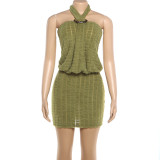 Solid Color Sleeveless Halterneck Mini Dress GZJQ-K25D91016