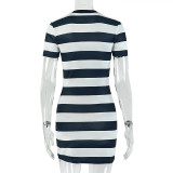 Black White Stripe Short Sleeve Mini Dress GJYO-305038