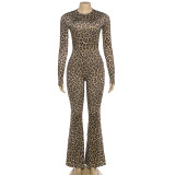 Leopard Print Long Sleeve Backless Jumpsuit GZJQ-K6Q01512A