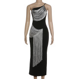 Slash Neck Tassel Patchwork Tight Maxi Dress GZJQ-K25D91010
