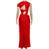 Hollow Out Irregular Split Maxi Dress GZJQ-K6D01229A