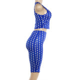 Polka Dots Print Hollow Out Top Shorts 2 Piece Set GZJQ-K6S00605A