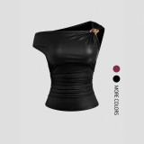 Solid Color Slash Shoulder Sleeveless Tops GSRX-SRX740